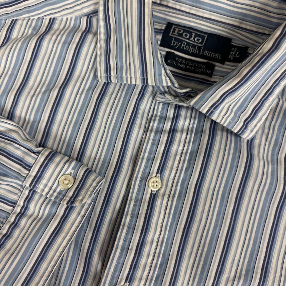 VINTAGE‎ Polo Ralph Lauren Extra Large Blue Striped Westerton Button Down Shirt